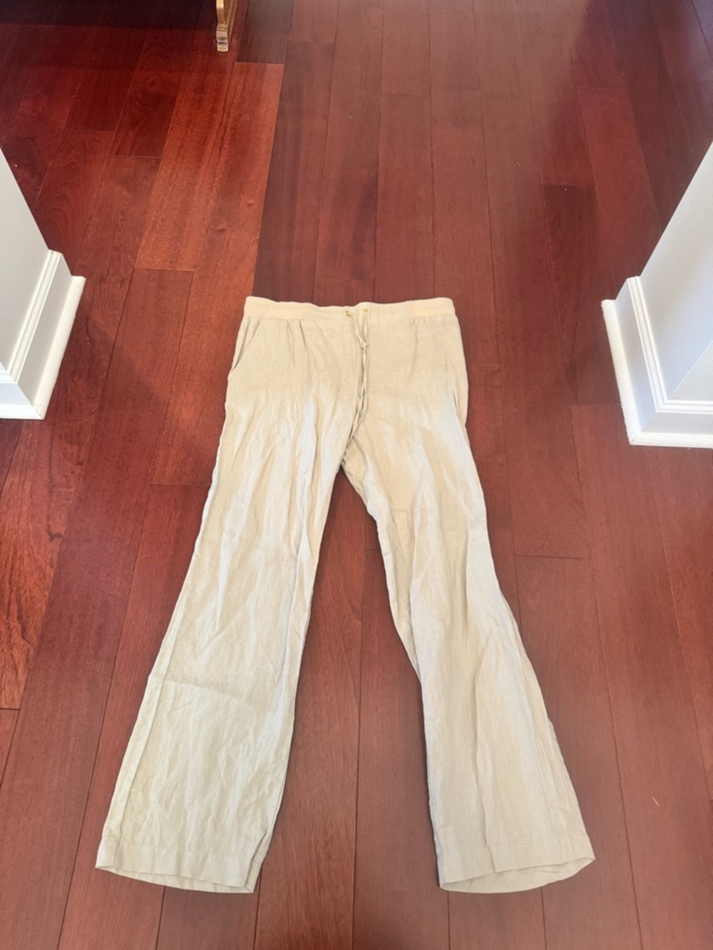 Ellen Tracy Beige Wide-Leg Linen Drawstring Pants - Picture 2 of 5